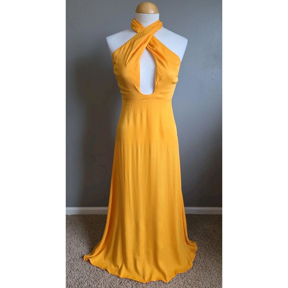 Farm Rio x Anthropologie | XS | Yellow Halter Cutout Maxi Dress Vacation Resort
